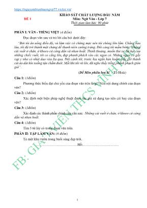 Đề thi khảo sát chất lượng đầu năm môn Ngữ văn Lớp 7 - Giáo viên THCS Vĩnh Phúc